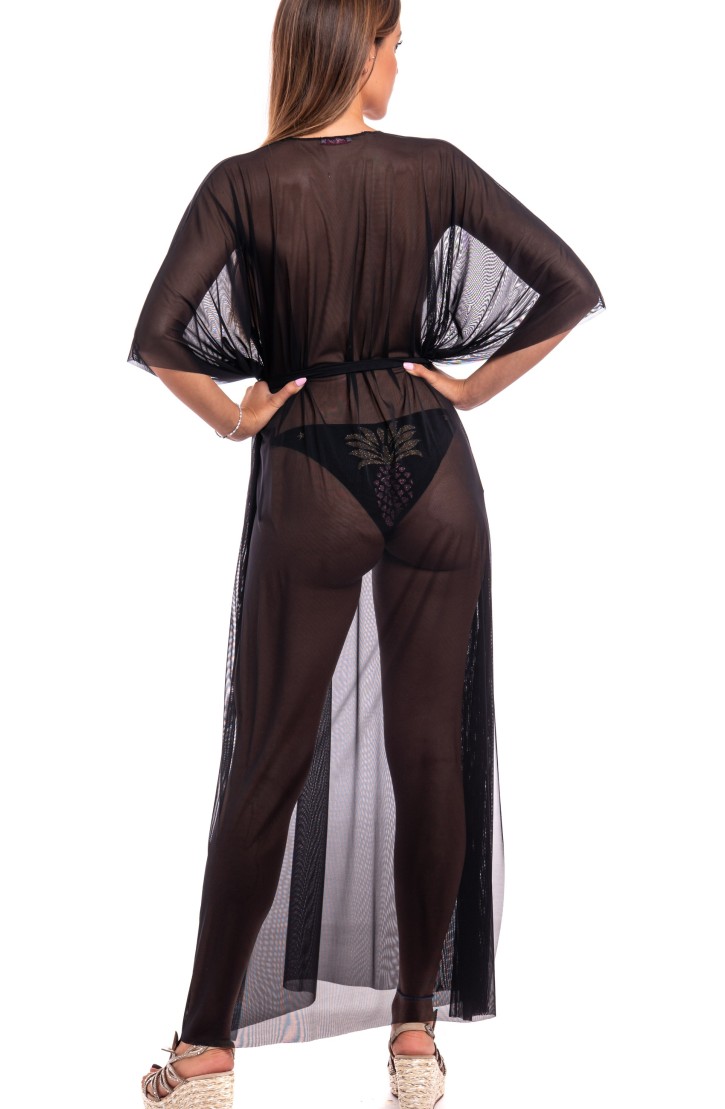 Tulle Caftan With Lurex Pineapple And Lycra Strap