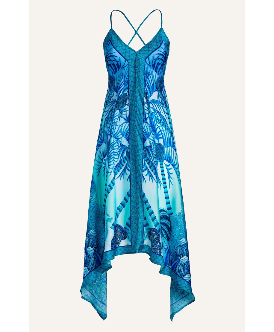 Palm Paradise Viscose Satin Foulard Dress