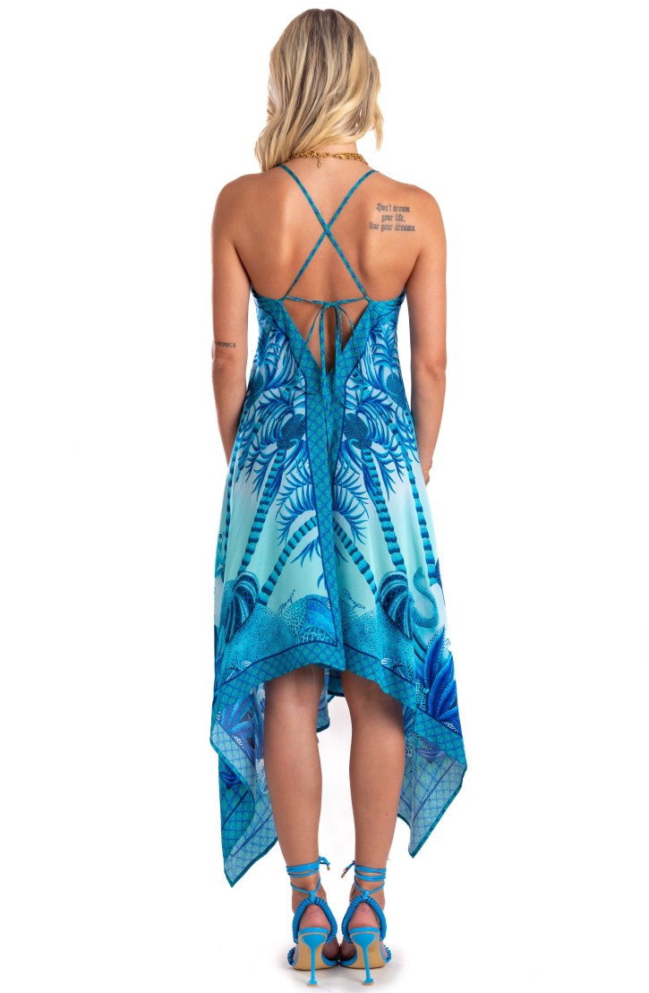 Palm Paradise Viscose Satin Foulard Dress