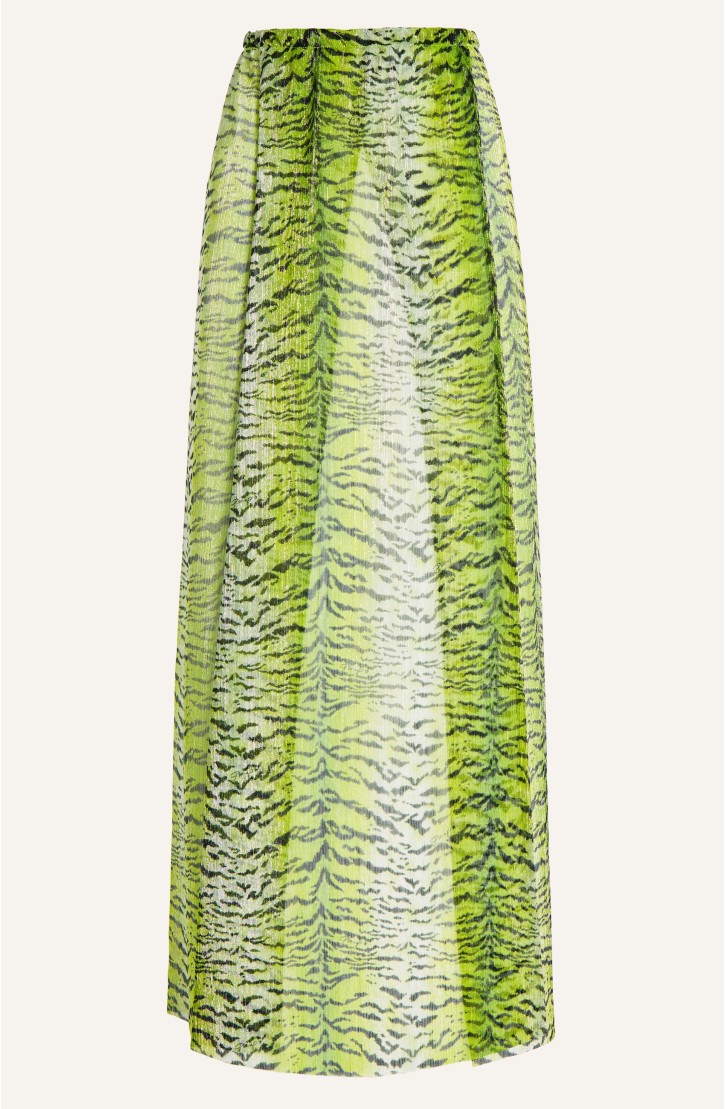 Lamé Crepon Skirt With Tiger Print Slits