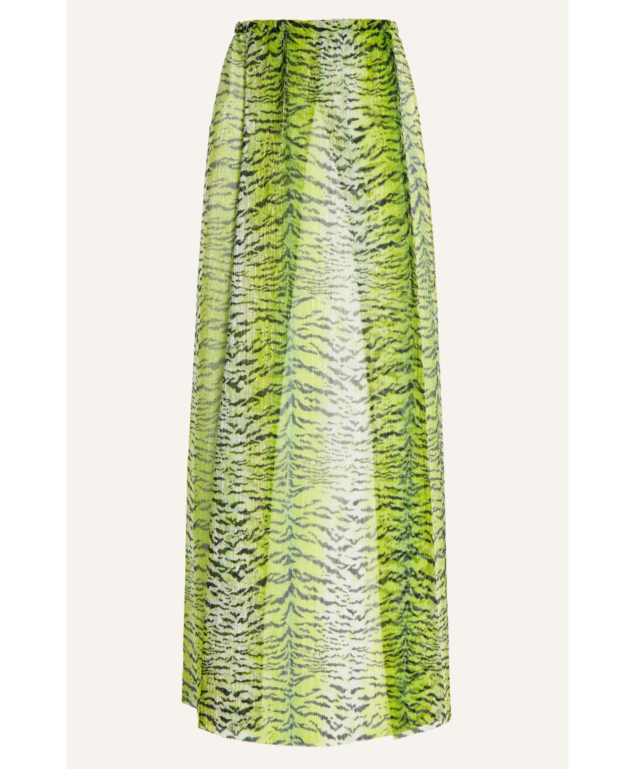 Lamé Crepon Skirt With Tiger Print Slits