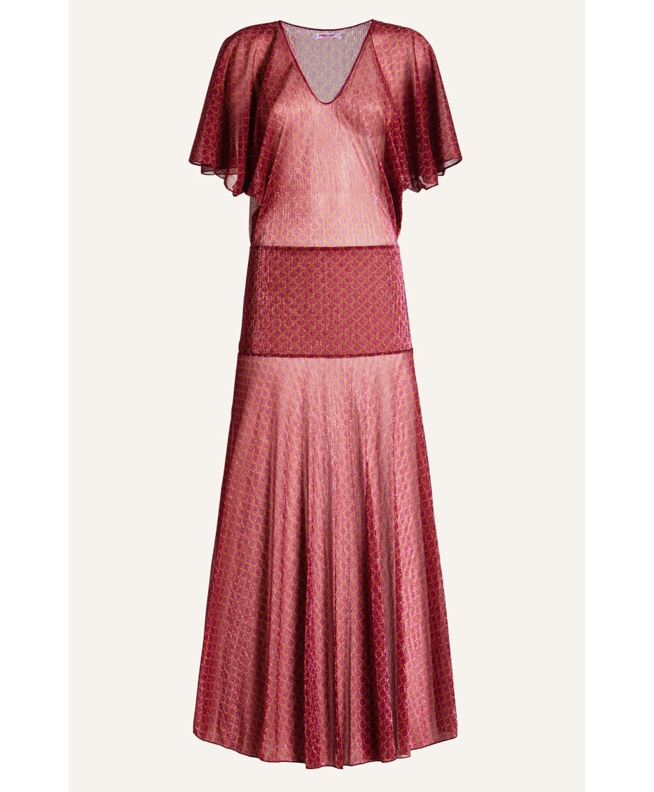 Long Crepon Lamé Scales Print Dress