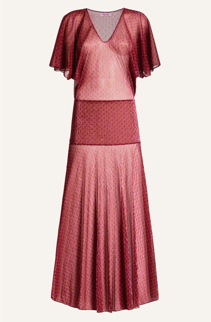 Long Crepon Lamé Scales Print Dress