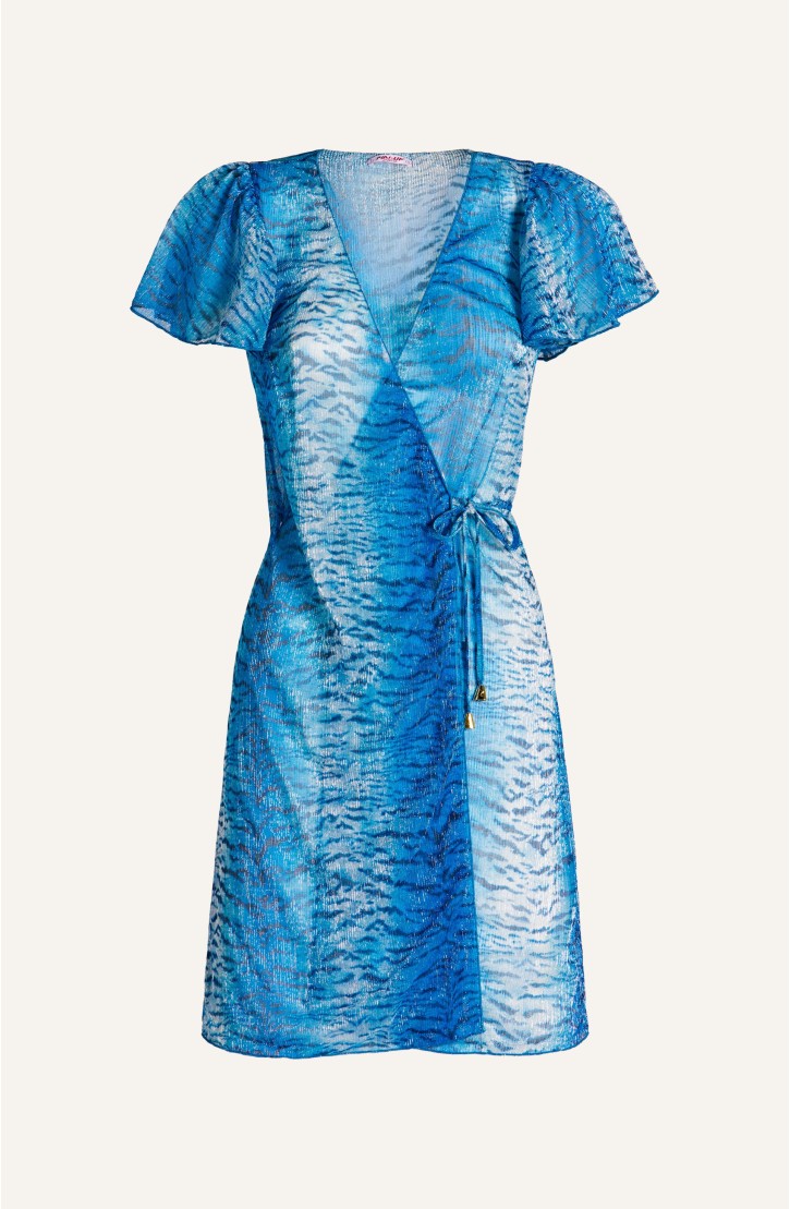 Crossed Crepon Lamé Tiger Print Dress