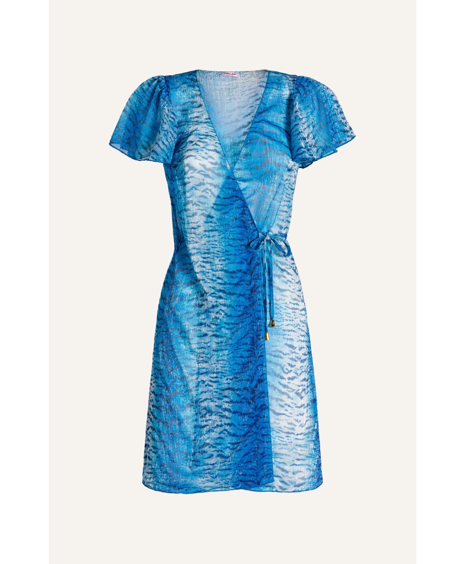 Crossed Crepon Lamé Tiger Print Dress