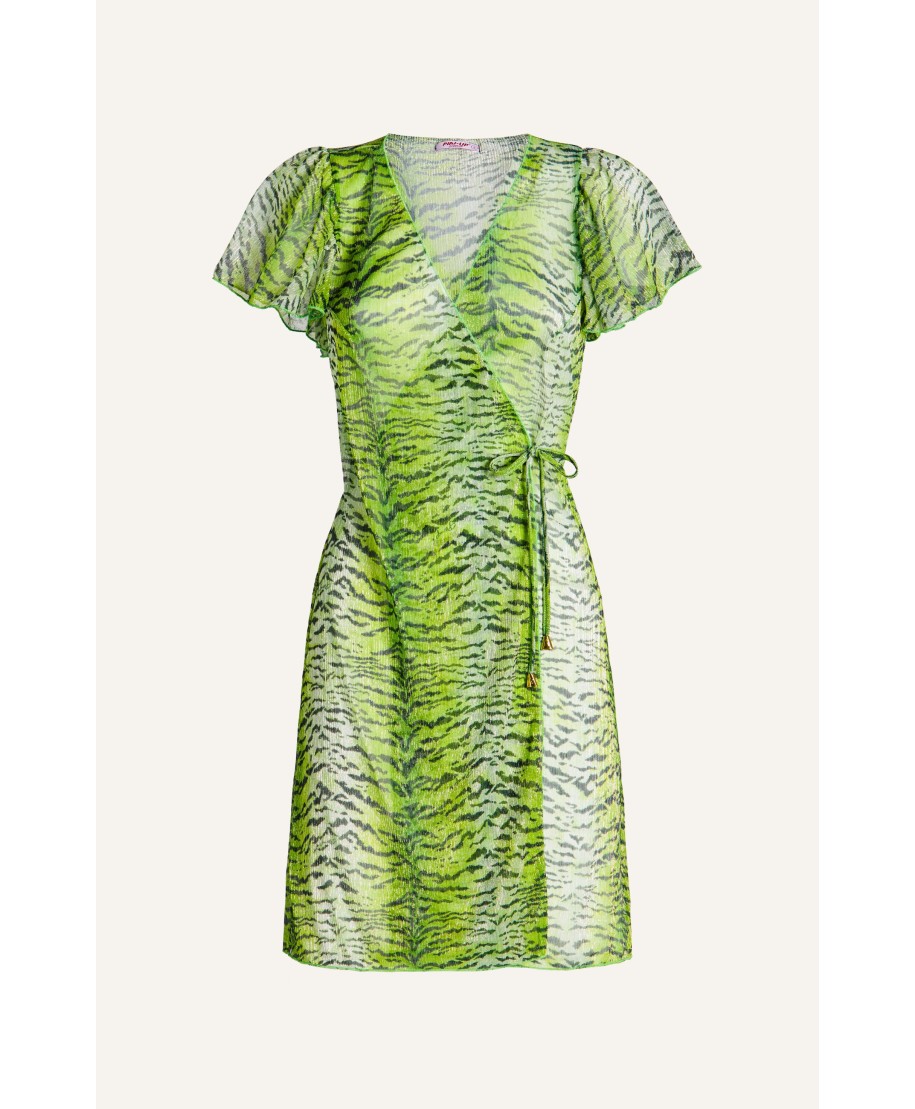 Crossed Crepon Lamé Tiger Print Dress