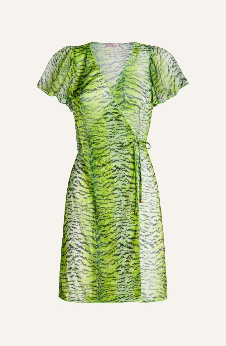 Crossed Crepon Lamé Tiger Print Dress