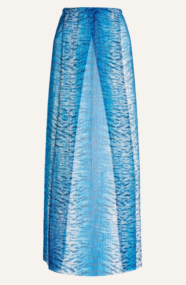 Lamé Crepon Skirt With Tiger Print Slits