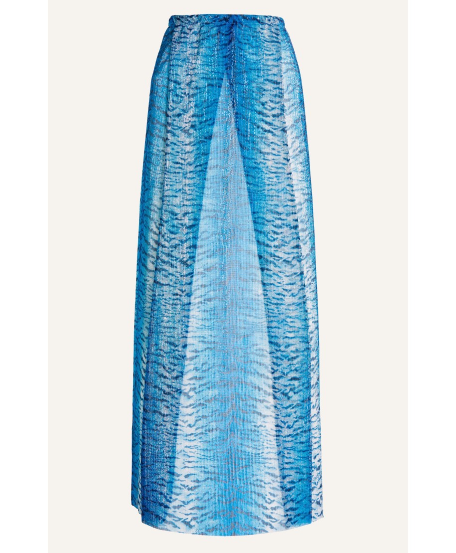 Lamé Crepon Skirt With Tiger Print Slits