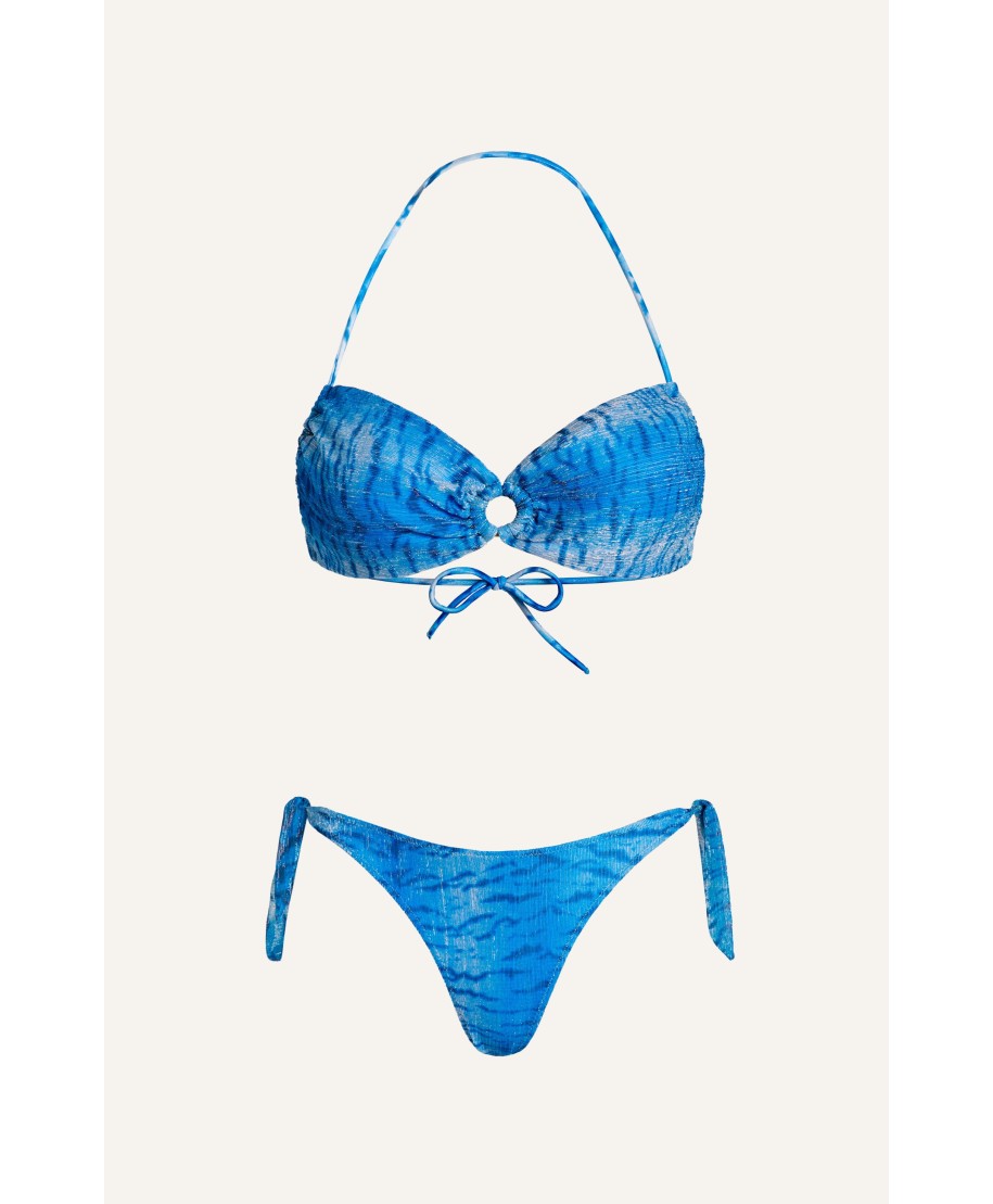 Padded Bikini Bandeau Crepon Lamé Tiger Print