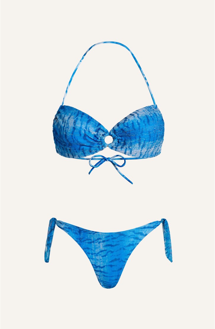 Padded Bikini Bandeau Crepon Lamé Tiger Print