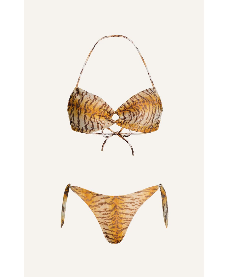 Padded Bikini Bandeau Crepon Lamé Tiger Print