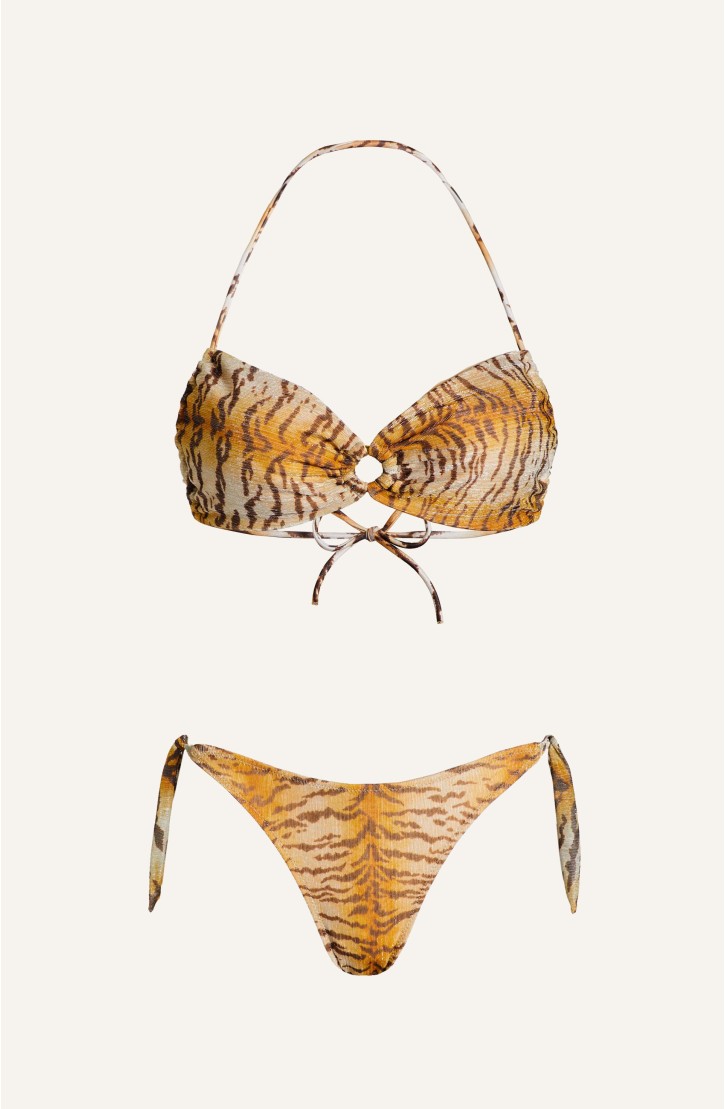 Padded Bikini Bandeau Crepon Lamé Tiger Print