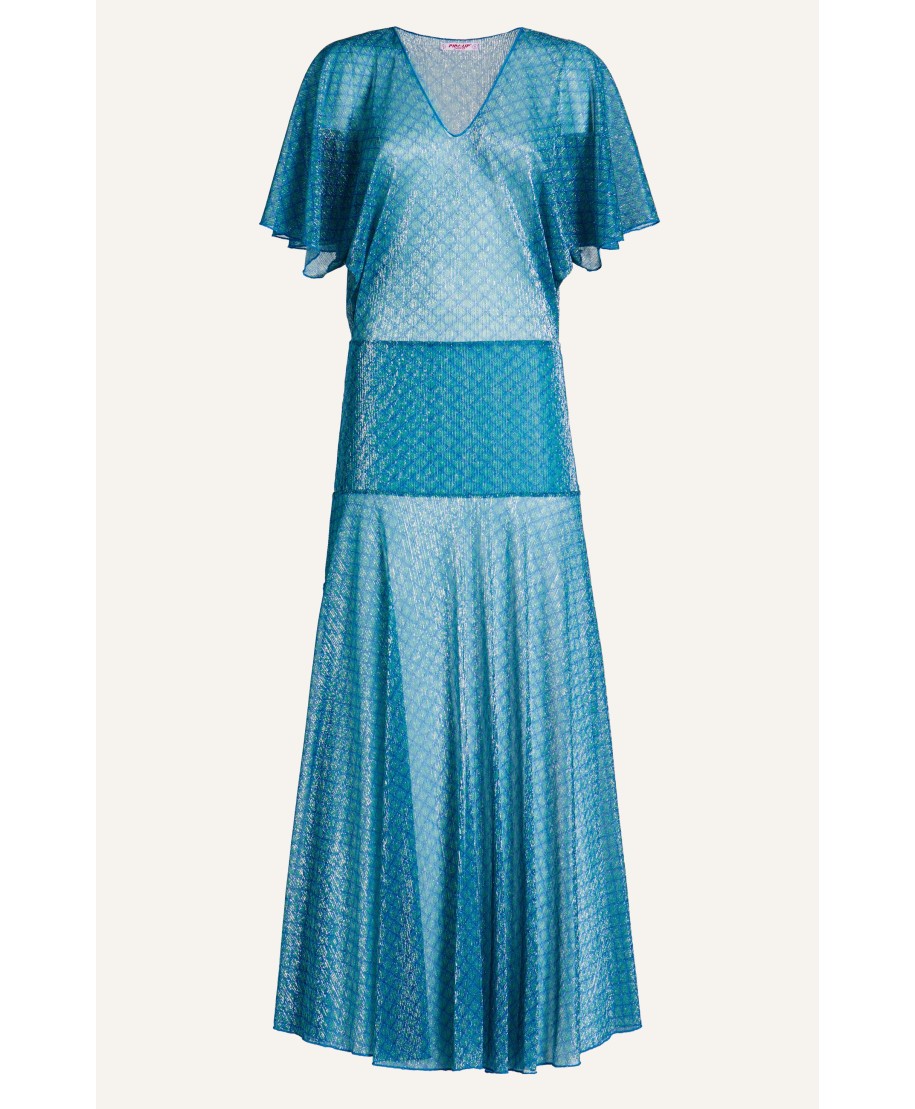 Long Crepon Lamé Scales Print Dress