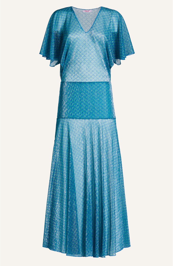 Long Crepon Lamé Scales Print Dress