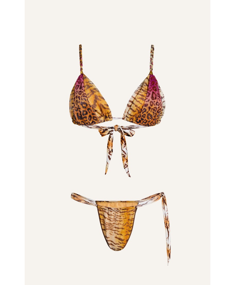 Bikini Triangle Padded Crepon Tiger Print