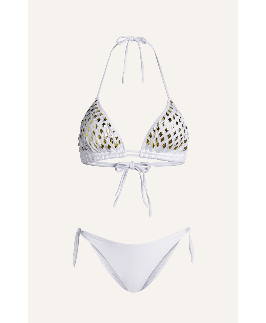 Triangle Bikini Padded Mirrors Laser Solid Color