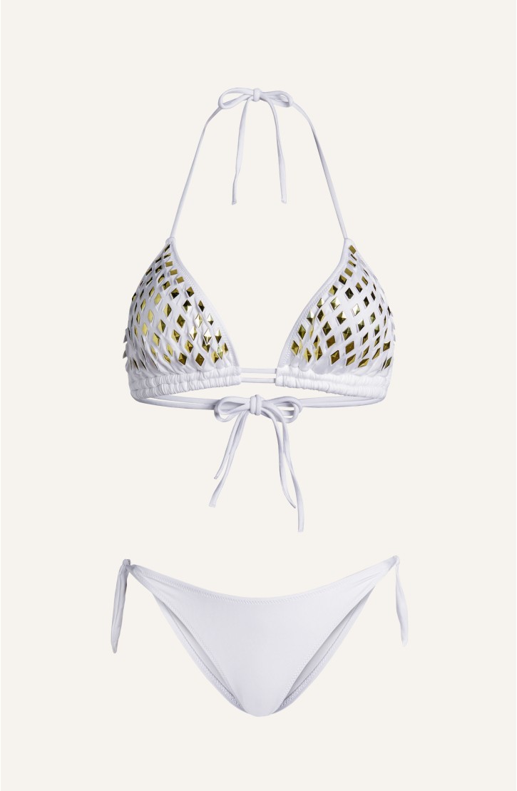 Triangle Bikini Padded Mirrors Laser Solid Color