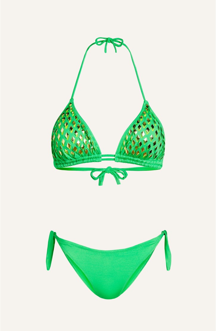 Triangle Bikini Padded Mirrors Laser Solid Color