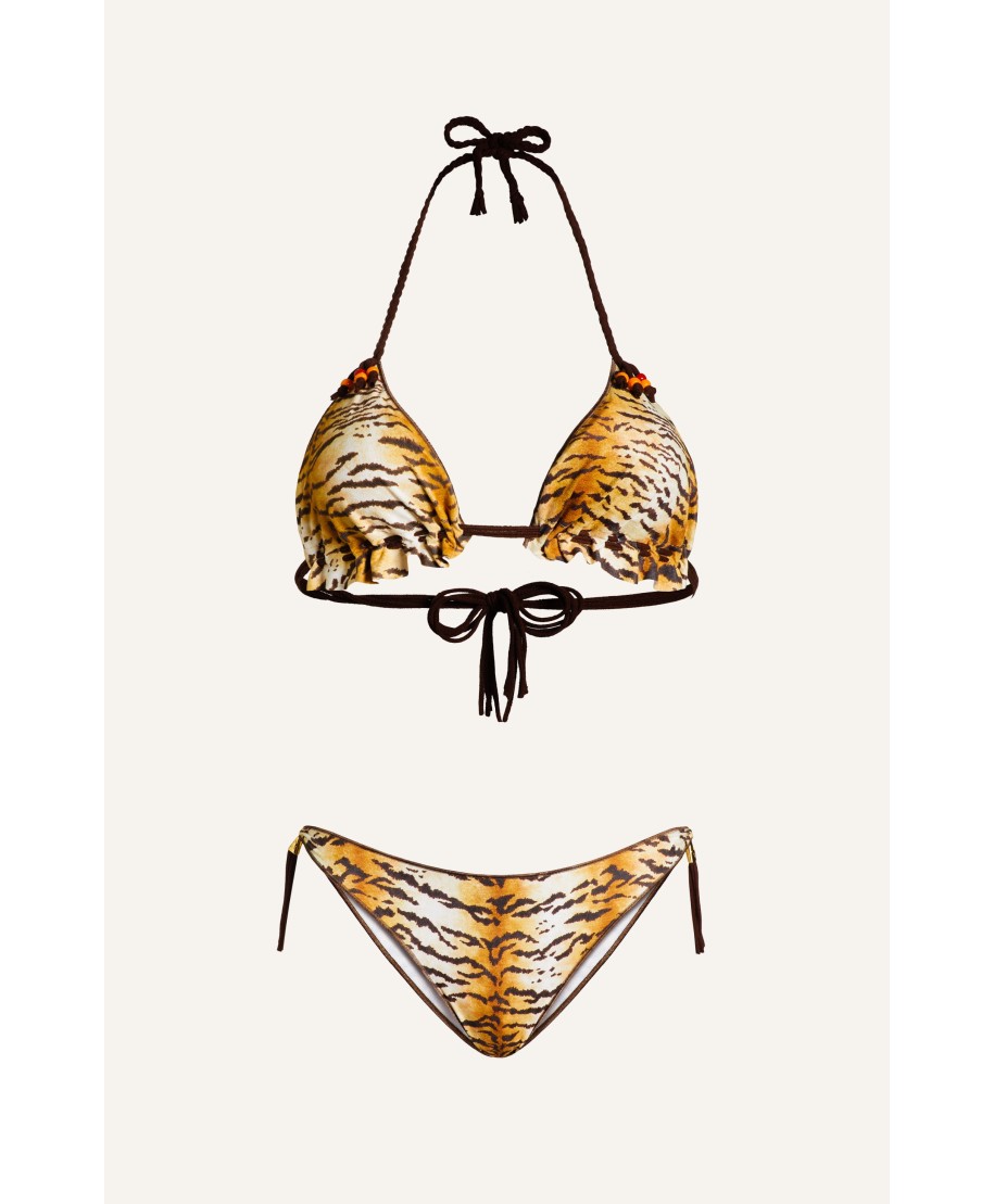 Bikini Triangle Padded Tiger Print Crotch Dot
