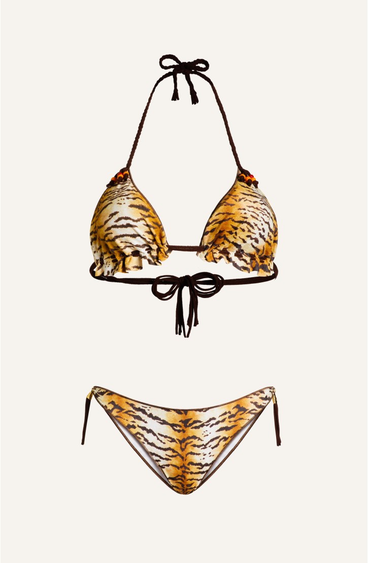 Bikini Triangle Padded Tiger Print Crotch Dot