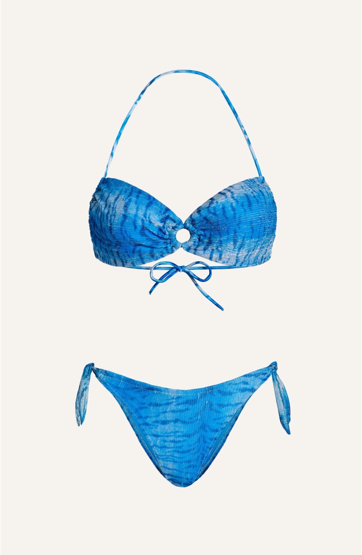 Padded Bikini Bandeau Crepon Lamé Tiger Print