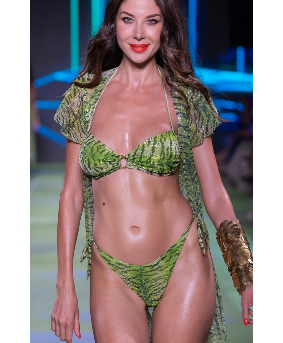 Padded Bikini Bandeau Crepon Lamé Tiger Print