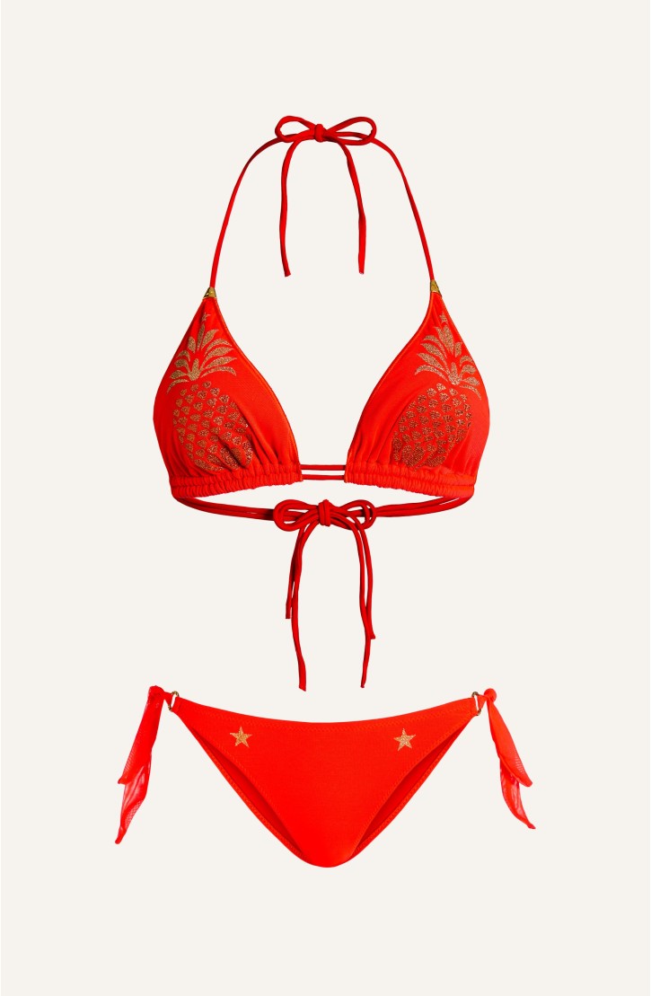 Triangle Bikini Padded Tulle Pineapple Print Lurex