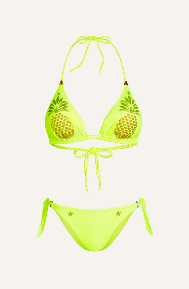 Triangle Bikini Padded Tulle Pineapple Print Lurex