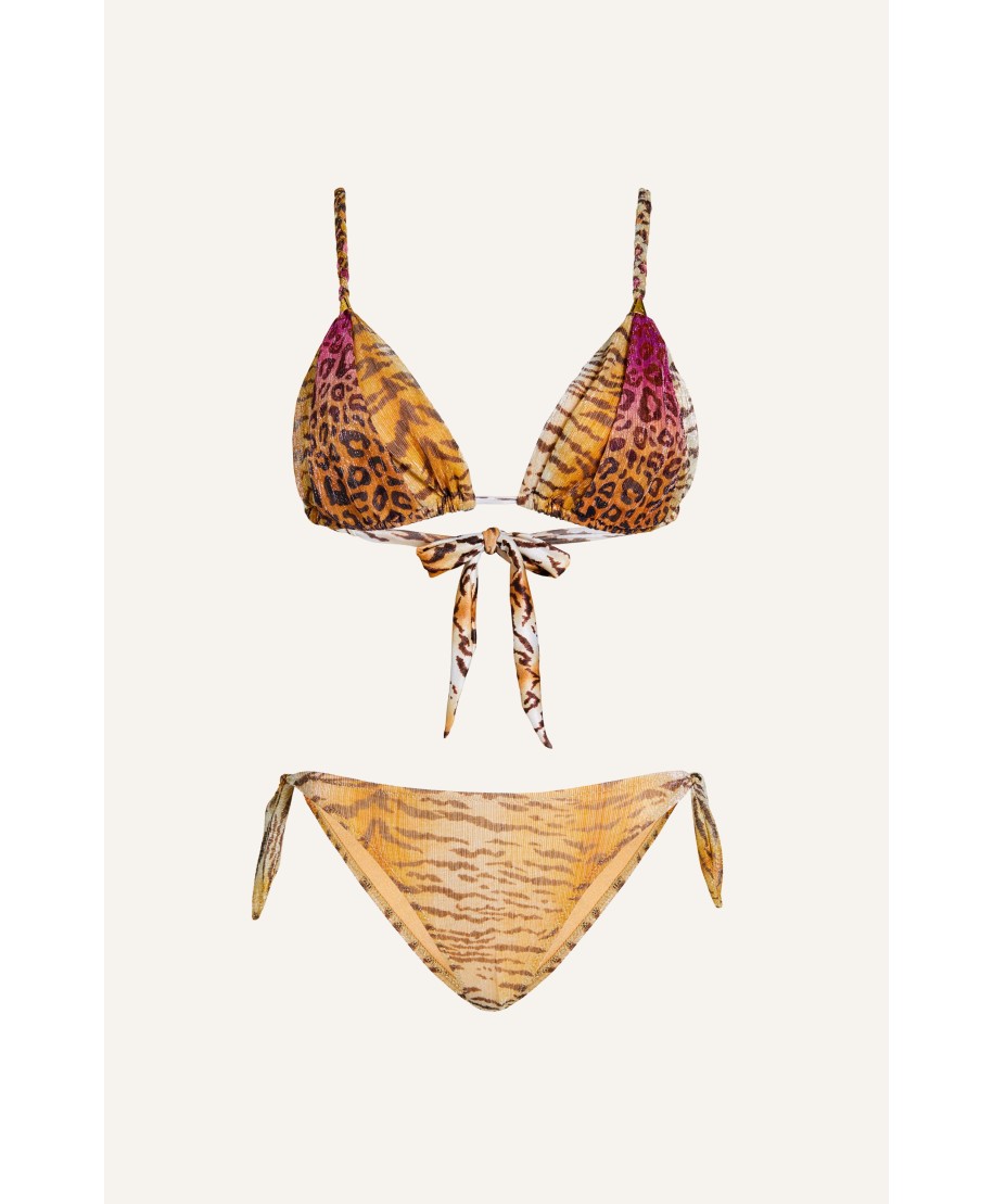 Bikini Triangle Padded Crepon Tiger Print