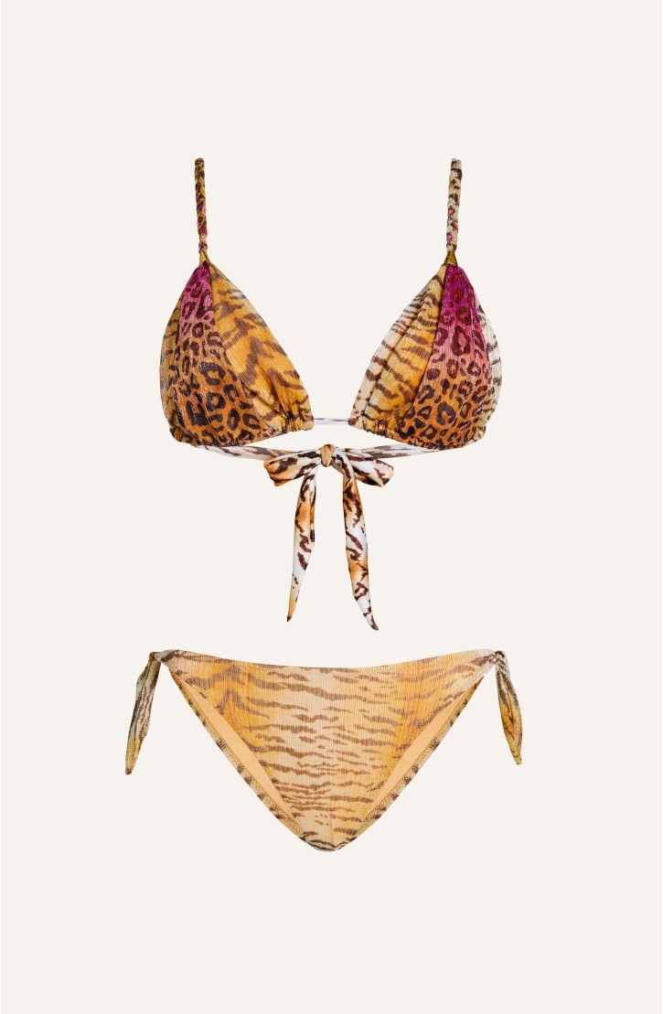 Bikini Triangle Padded Crepon Tiger Print