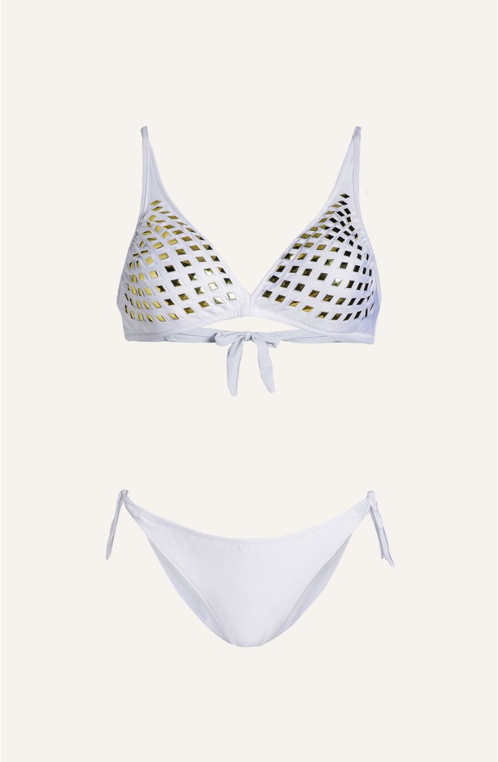 Bikini Brassiere Mirrors Laser Solid Colour