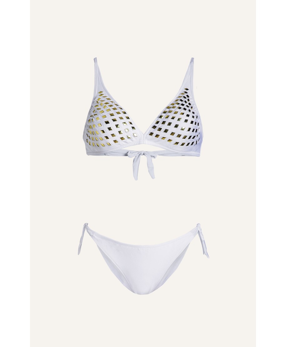 Bikini Brassiere Mirrors Laser Solid Colour