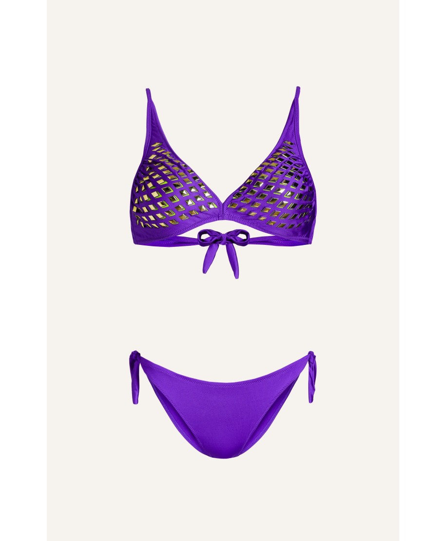 Bikini Brassiere Mirrors Laser Solid Colour