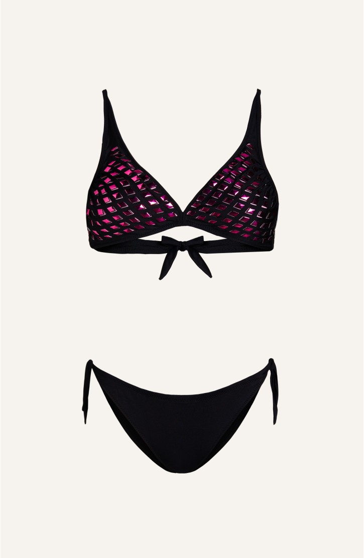 Bikini Brassiere Mirrors Laser Solid Colour