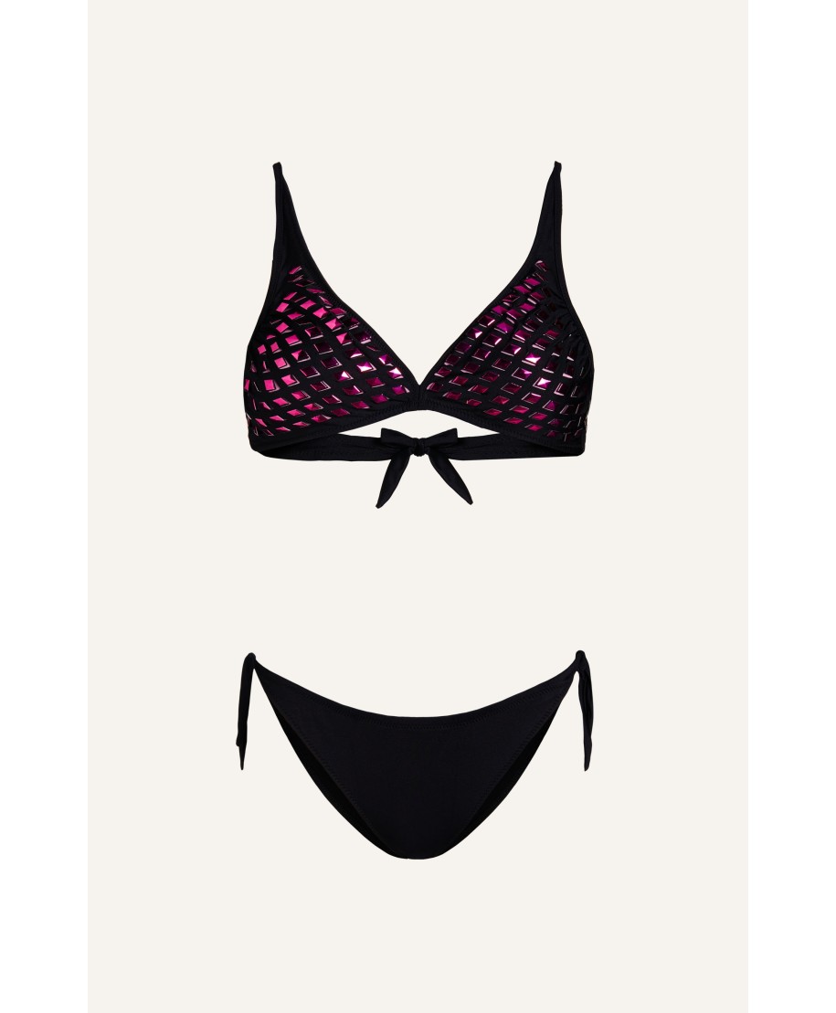Bikini Brassiere Mirrors Laser Solid Colour