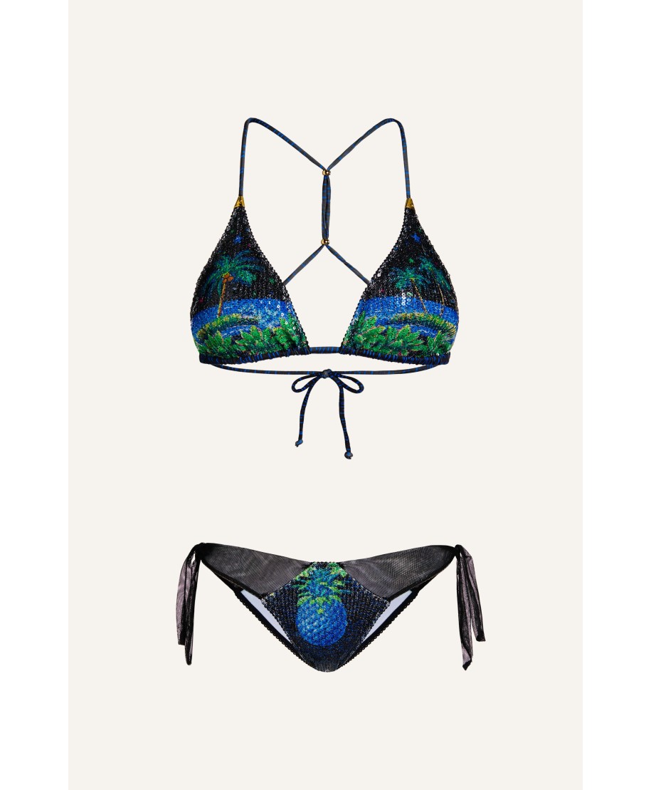 Bikini Triangle Sequins Print Hawaii