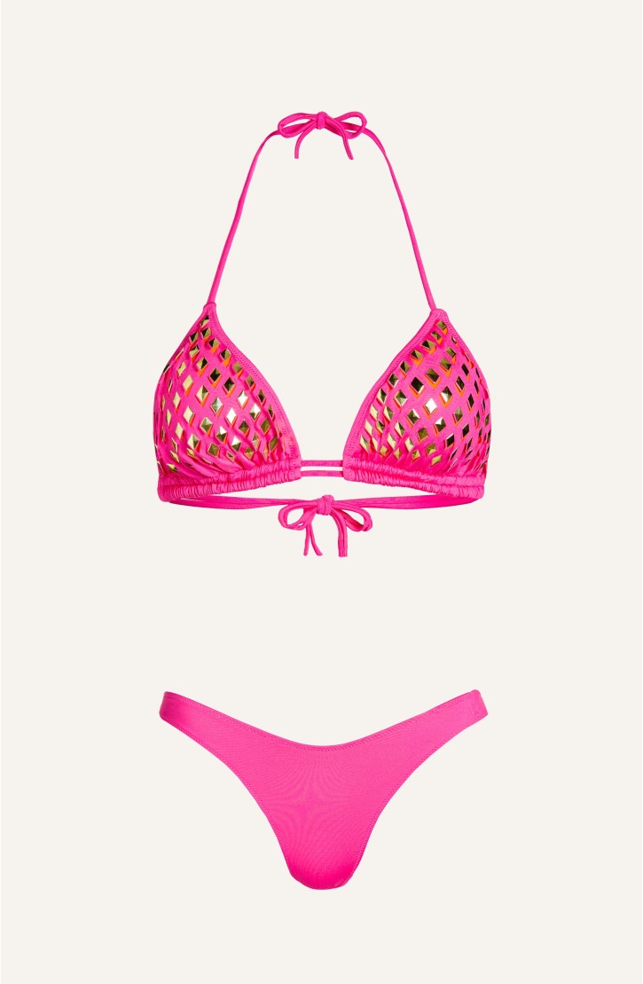 Triangle Bikini Padded Mirrors Laser Solid Color