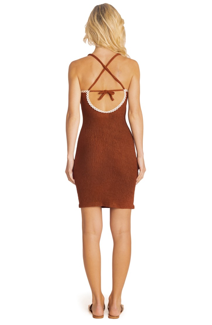 EMBOSSED SHEATH DRESS WITH TRIMMINGS SOLID COLOR