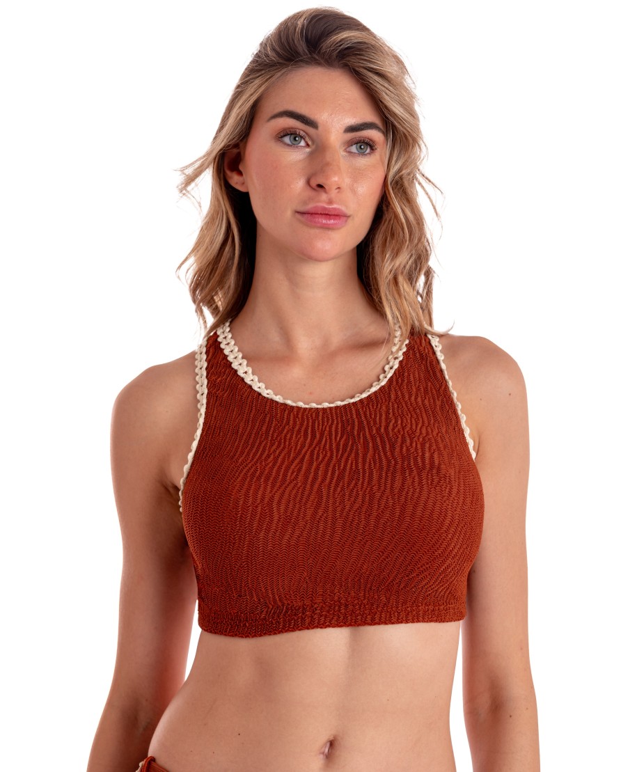 EMBOSSED CROP TOP WITH TRIMMINGS SOLID COLOR