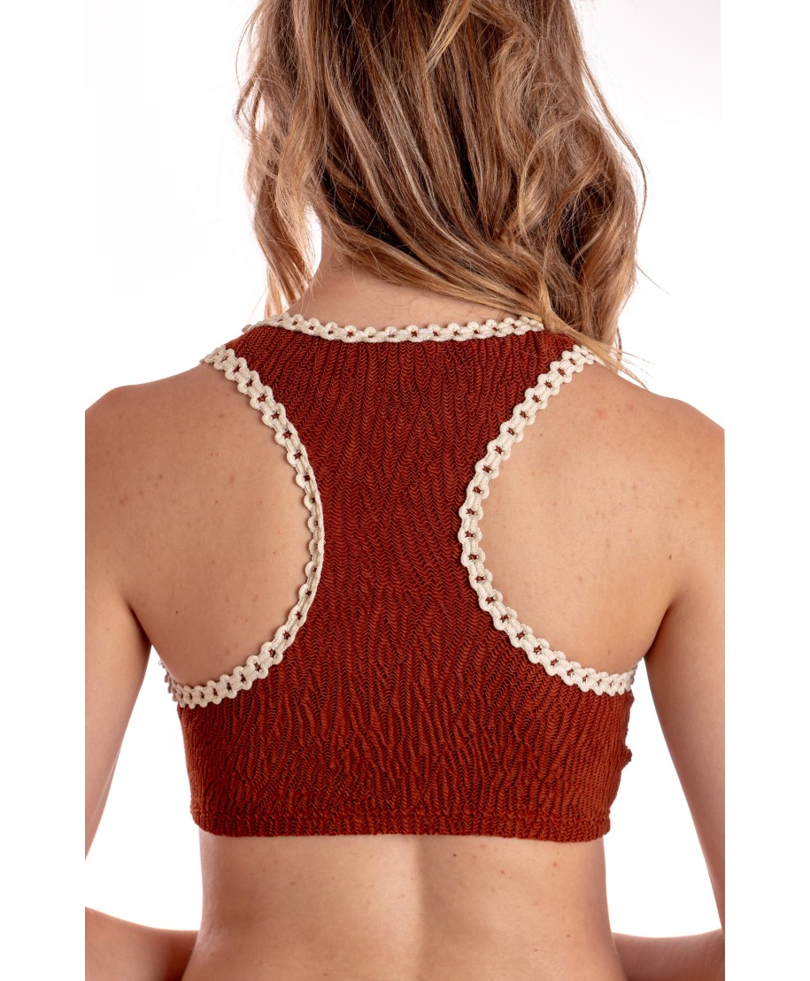 CROP TOP GOFFRATO CON PASSAMANERIA TINTA UNITA