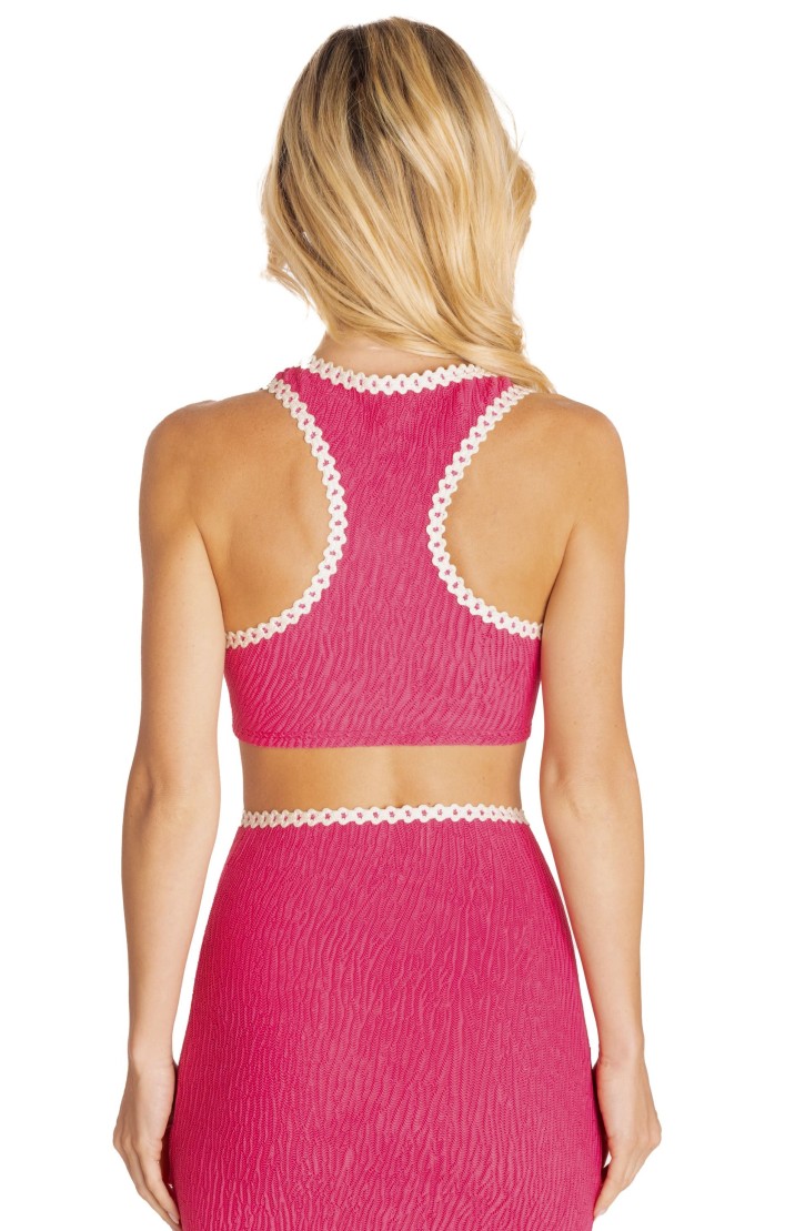 CROP TOP GOFFRATO CON PASSAMANERIA TINTA UNITA