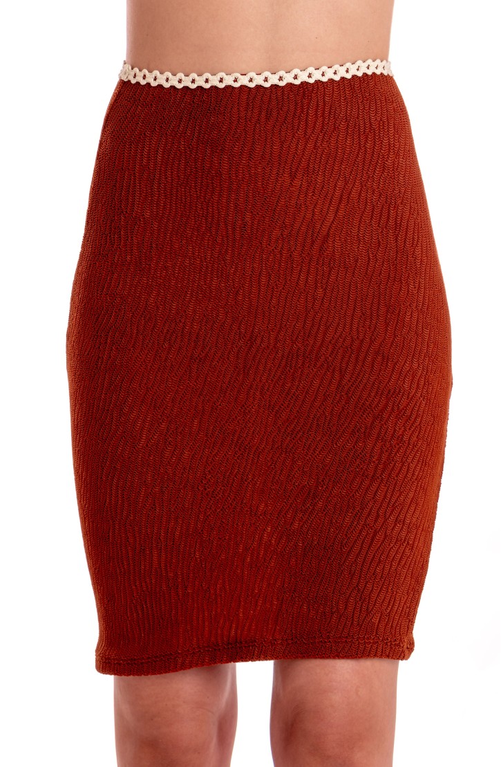 EMBOSSED PENCIL SKIRT WITH TRIMMINGS SOLID COLOR