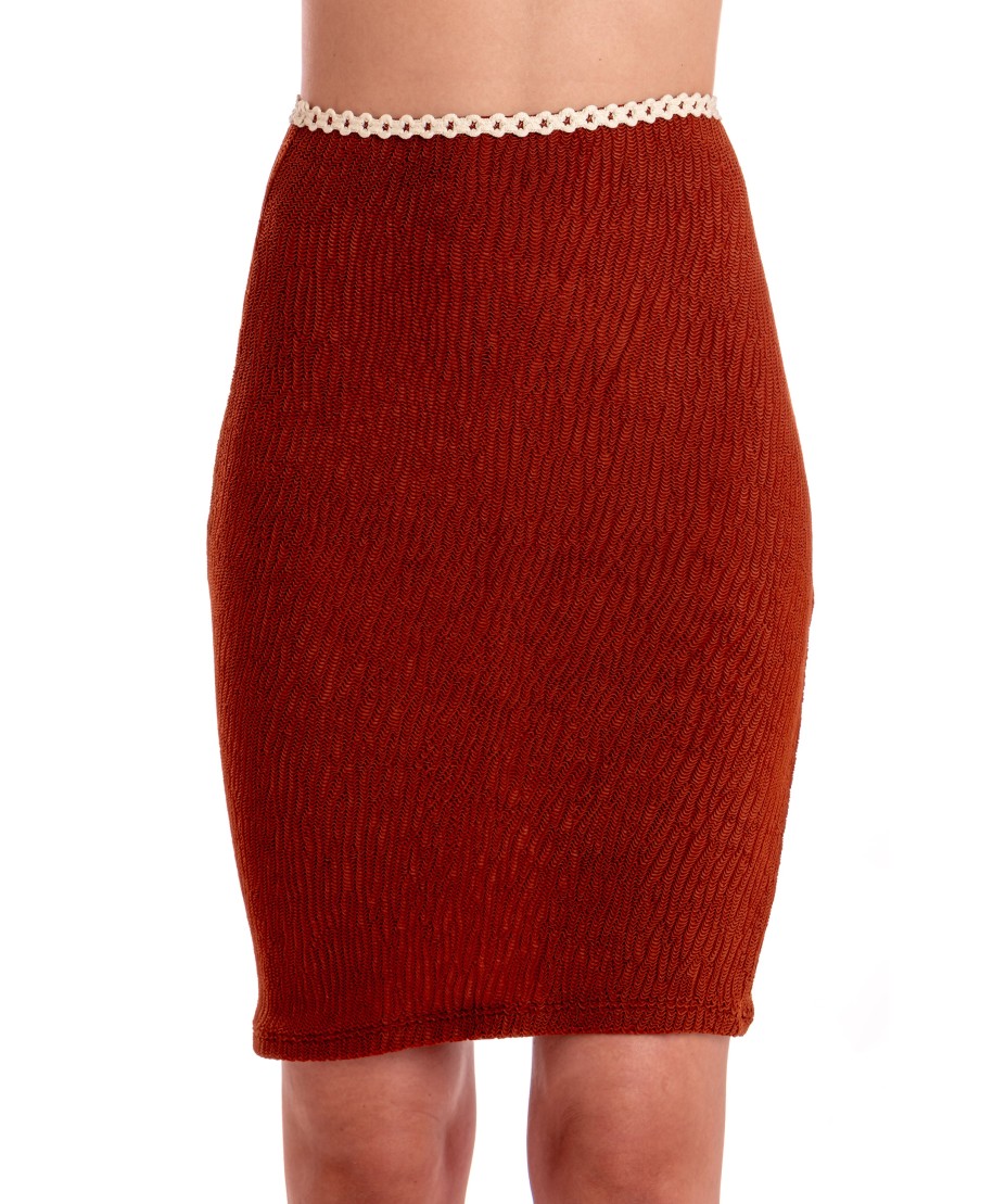 EMBOSSED PENCIL SKIRT WITH TRIMMINGS SOLID COLOR