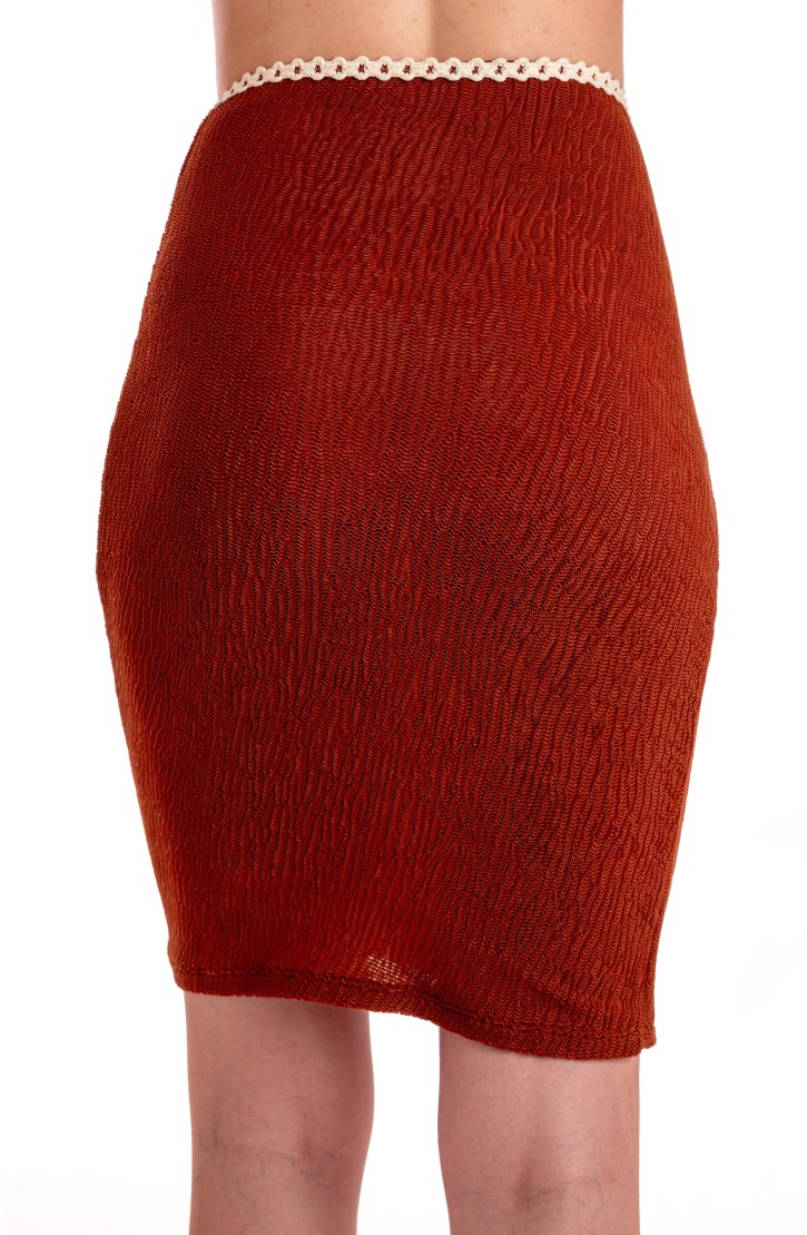 EMBOSSED PENCIL SKIRT WITH TRIMMINGS SOLID COLOR