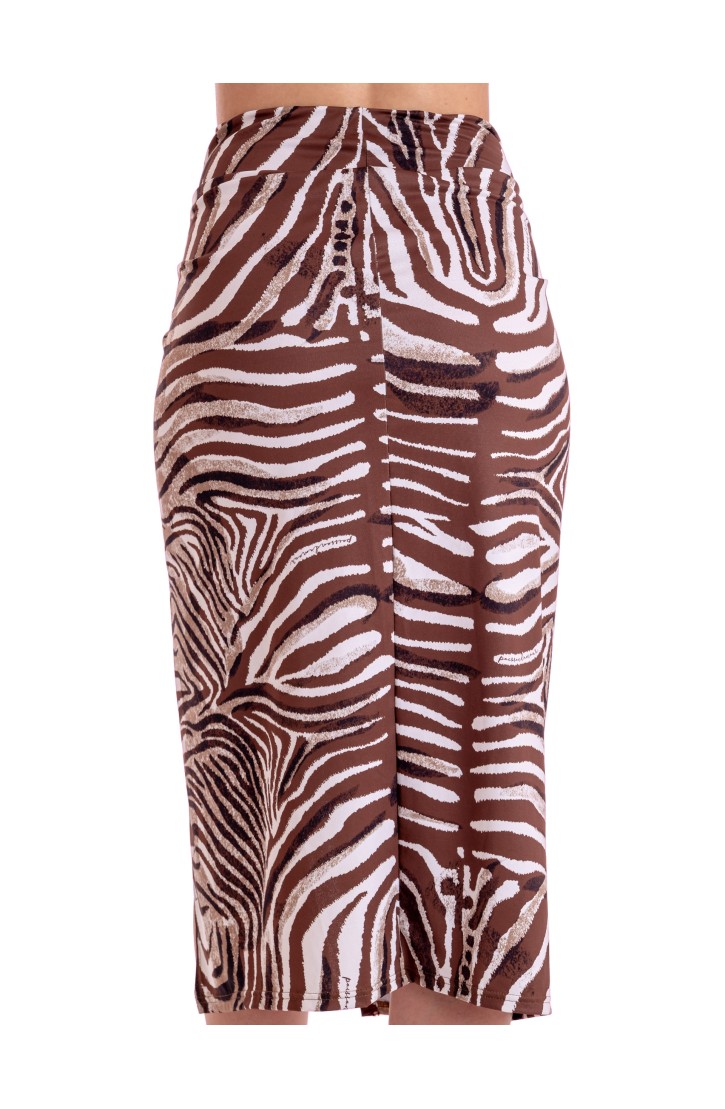 LONGUETTE SKIRT WITH SLIT ZEBRA PRINT