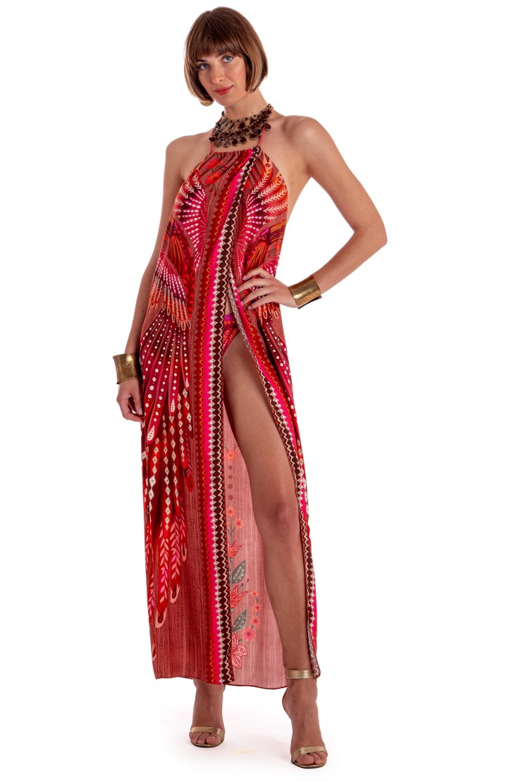 OPEN LONG DRESS WINGS PRINT
