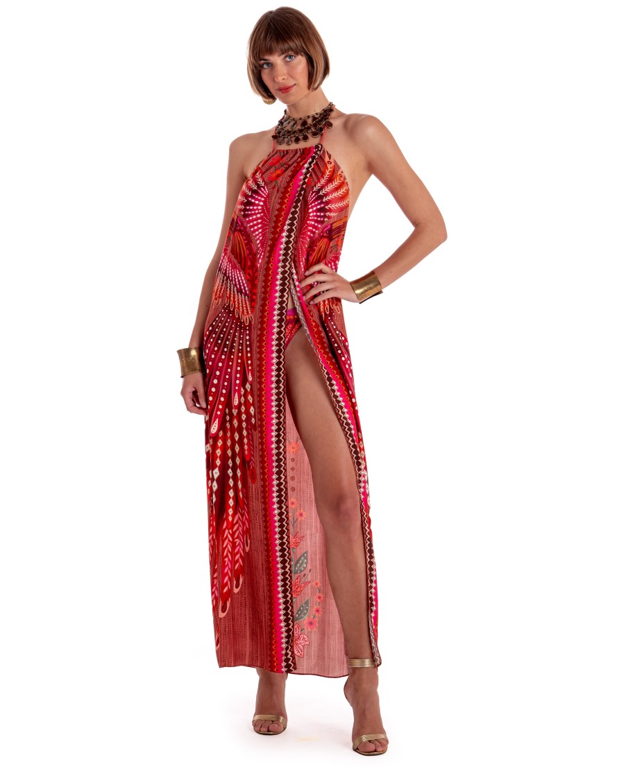 OPEN LONG DRESS WINGS PRINT