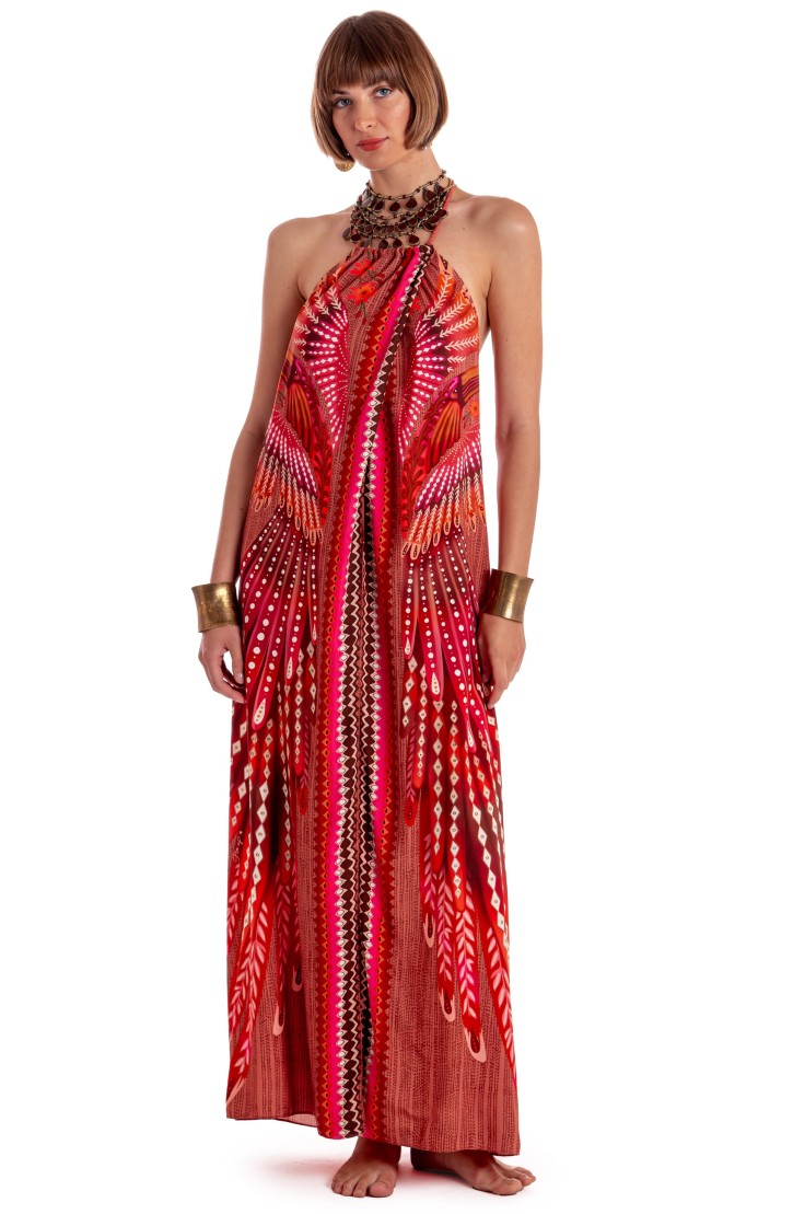 OPEN LONG DRESS WINGS PRINT
