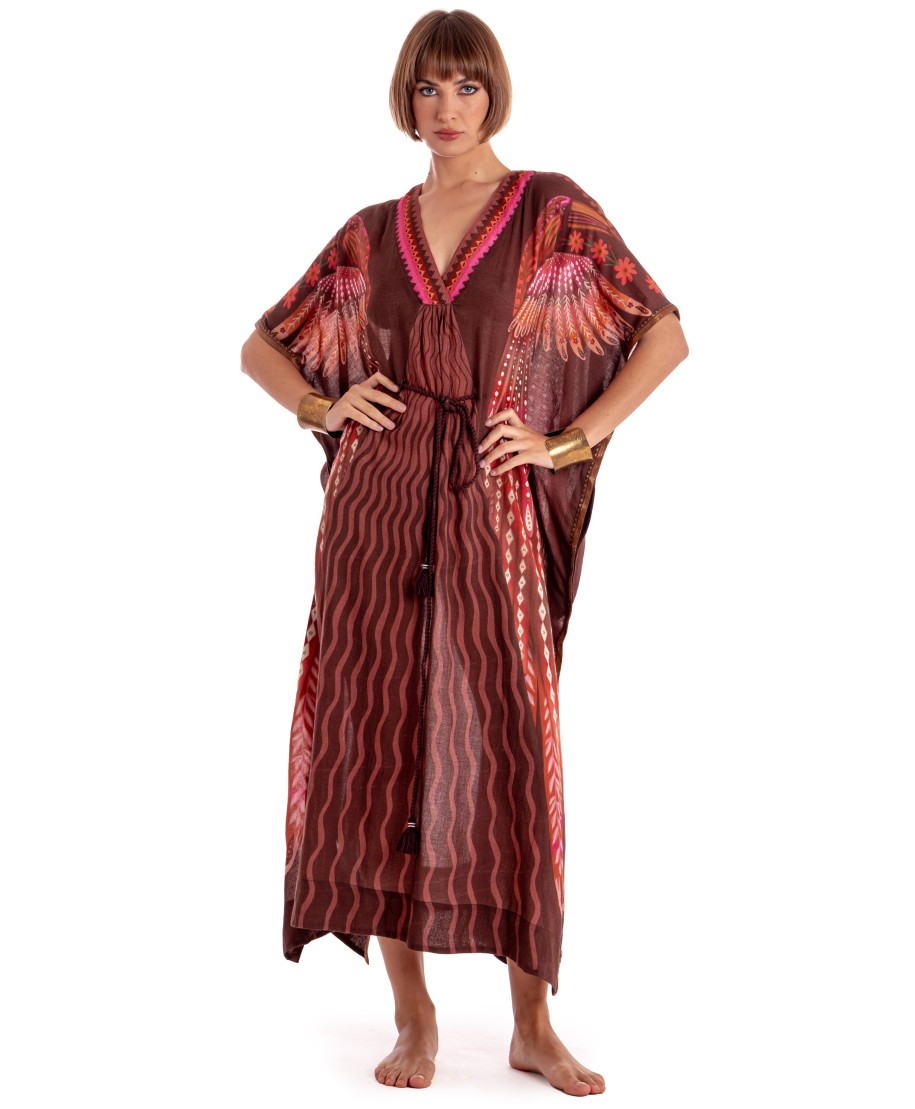 Long Caftan Dress Wings Print